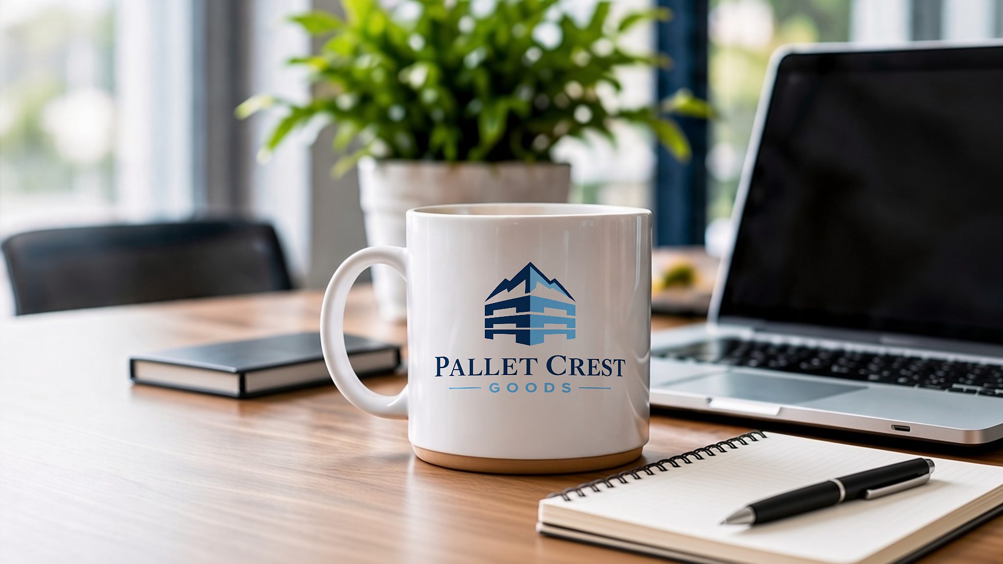 Pallet Crest Goods mug on an office desk