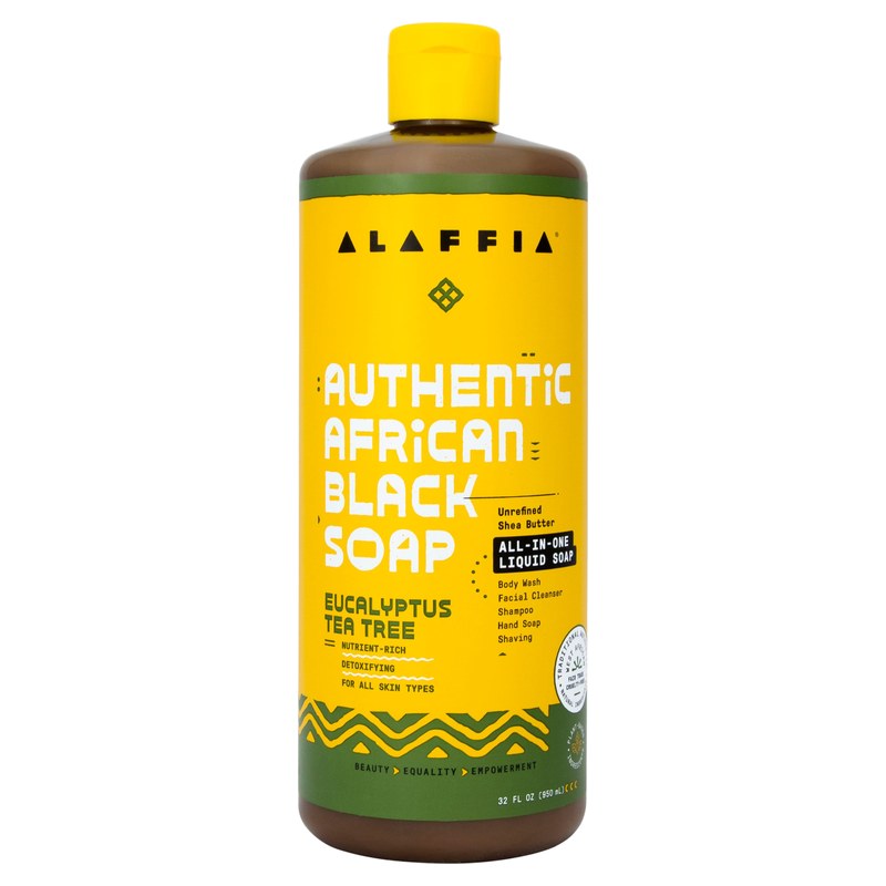 Alaffia Authentic African Black Soap All-In-One, Eucalyptus Tea Tree, 32 fl oz