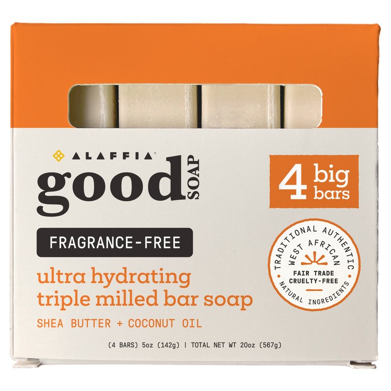 Alaffia Fragrance-Free Good Soap Bar Soap, 4 bars, 5 oz each