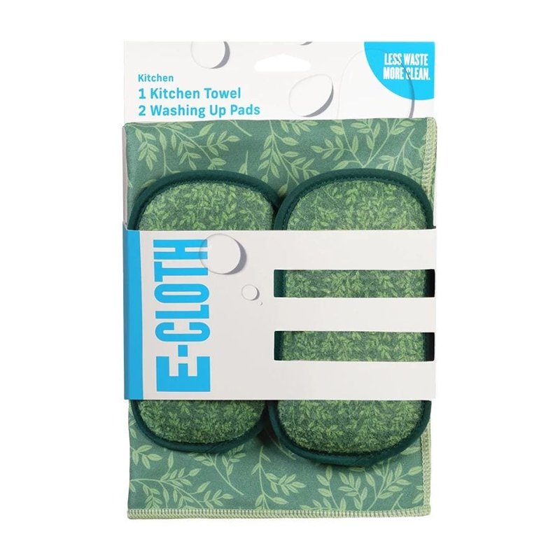 E-Cloth Kitchen Combo Pack, Green Vines, 1 kitchen towel + 2 washing-up pads