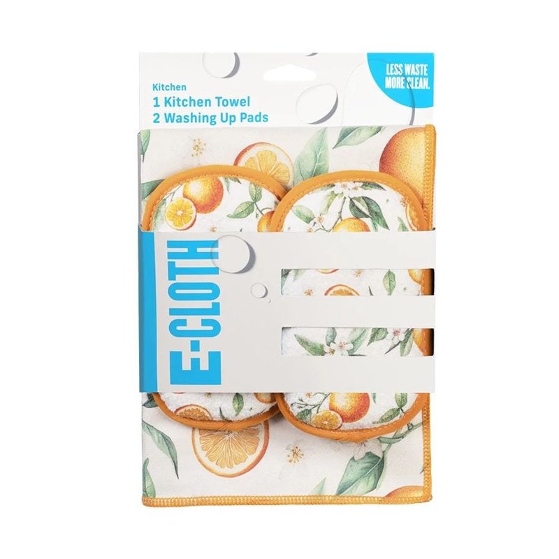 E-Cloth Kitchen Combo Pack, Oranges, 1 kitchen towel + 2 washing-up pads