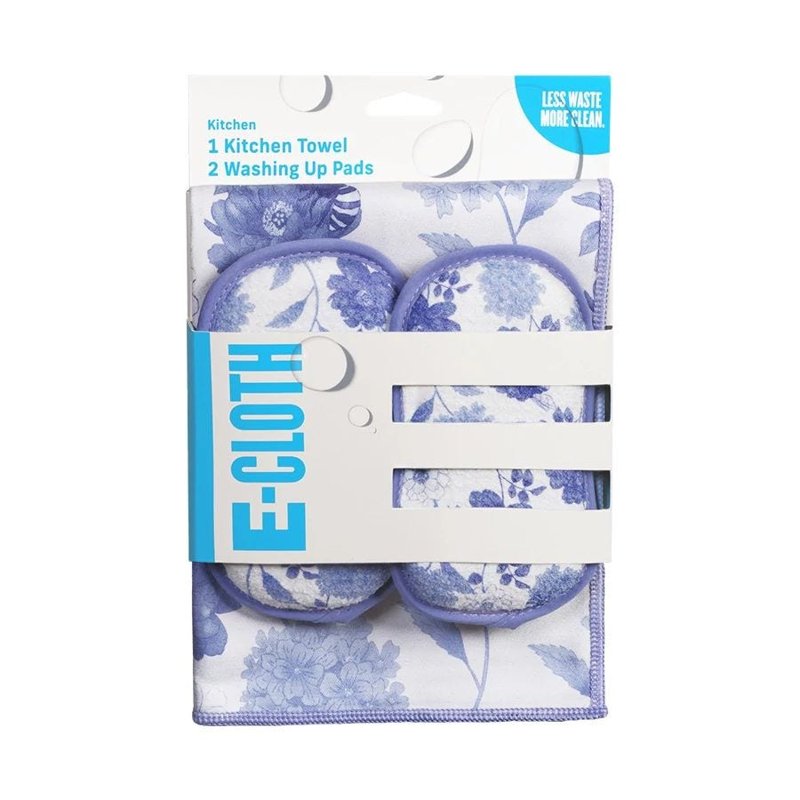 E-Cloth Kitchen Combo Pack, Purple Flowers, 1 kitchen towel + 2 washing-up pads