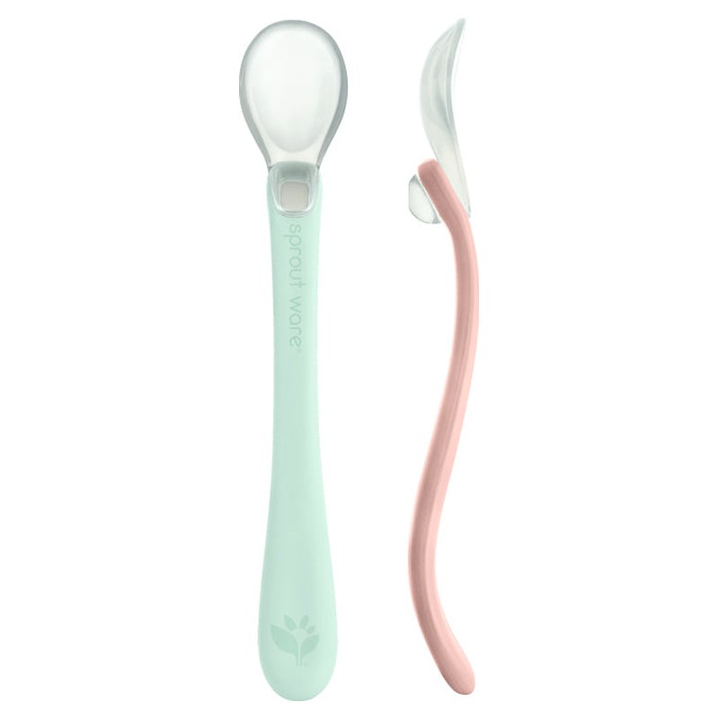 Green Sprouts Silicone & Sprout Ware First Food Spoons, Light Sage/Light Grapefruit, 2 pack