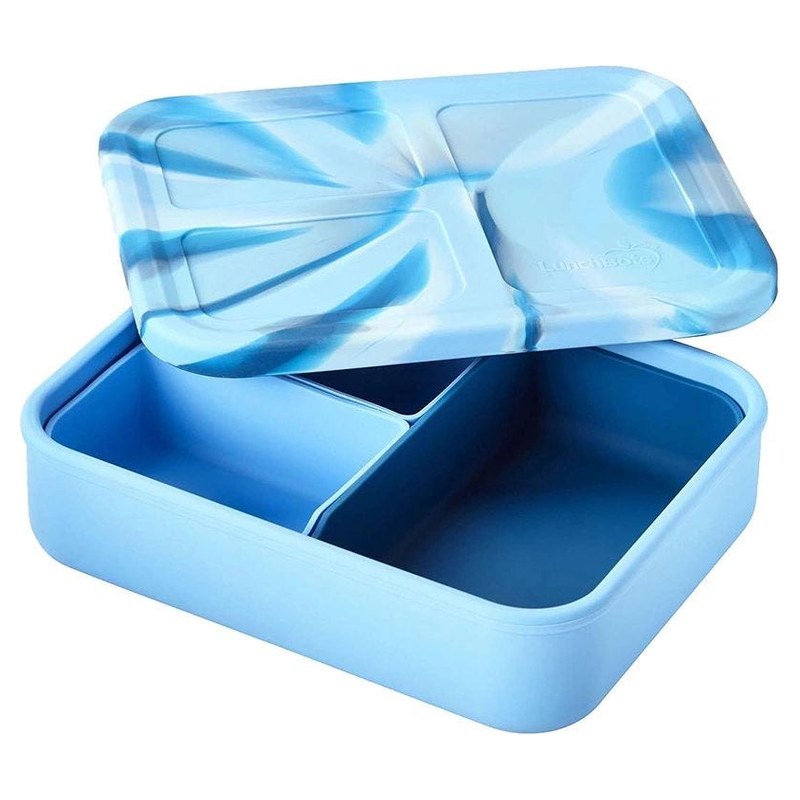 LunchBots Platinum Silicone Blue Whale Large Bento Box, Large, 32 oz