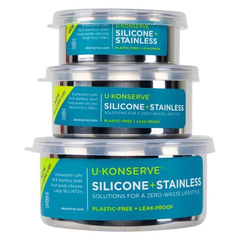 U-Konserve Round Stainless Steel Nesting Container Trio, Set of 3 (5, 9, 16 oz)